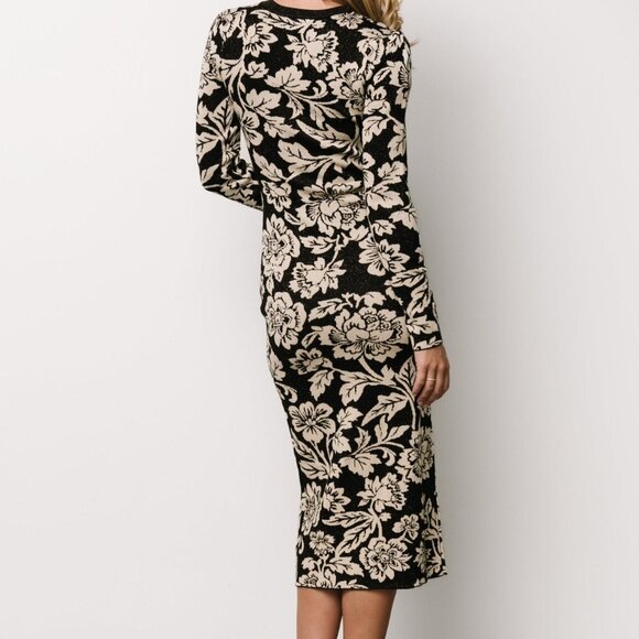 Baltic Born Marci Sweater Dress | Black + Ivory Floral Size LL - Picture 5 of 5